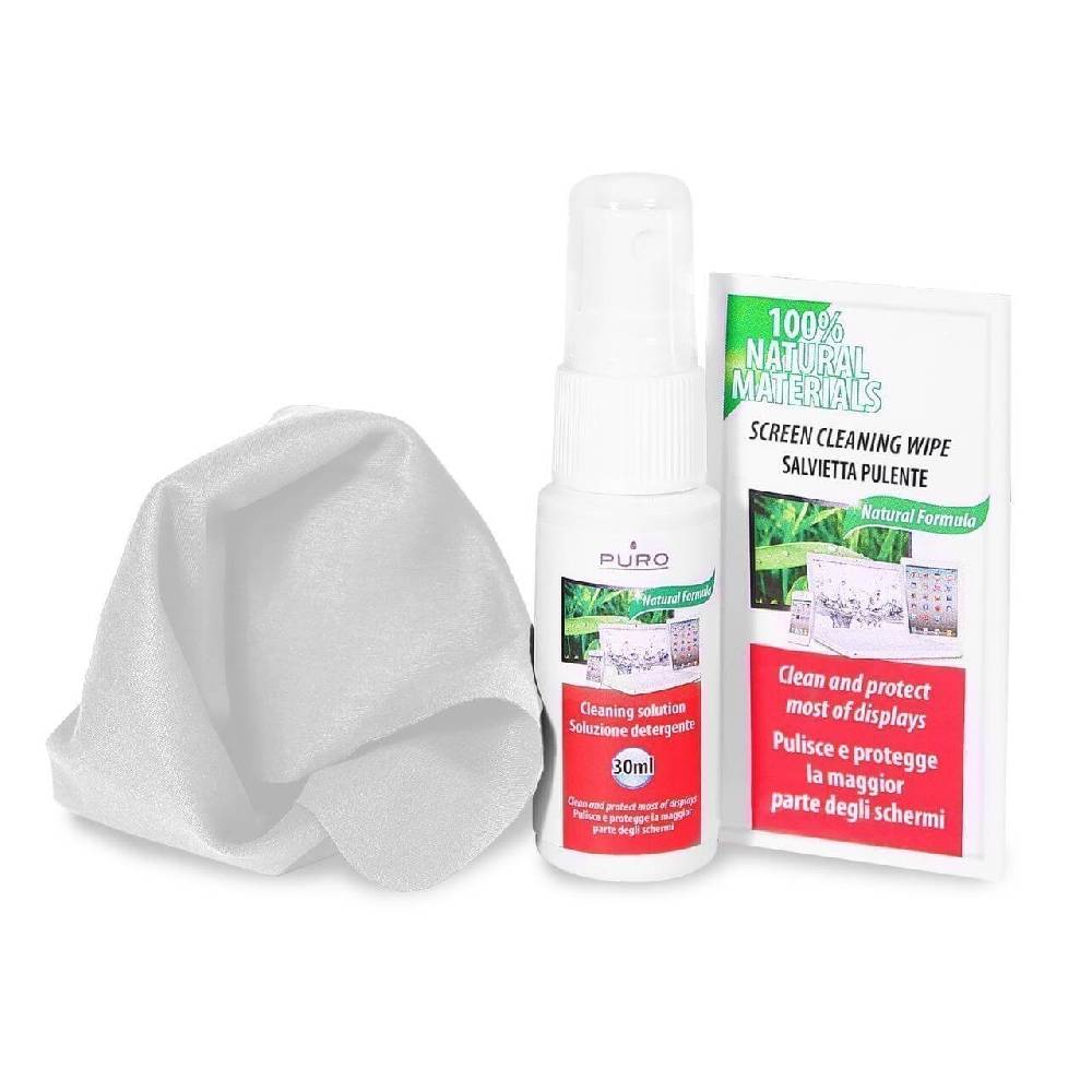 Puro Kit pulizia schermi Spray 30ml, panno microfibra e 10 salviette umidificate Negozi Online