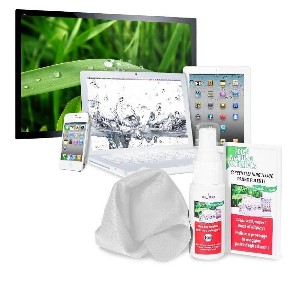 Puro Kit pulizia schermi Spray 30ml, panno microfibra e 10 salviette umidificate Negozi Online