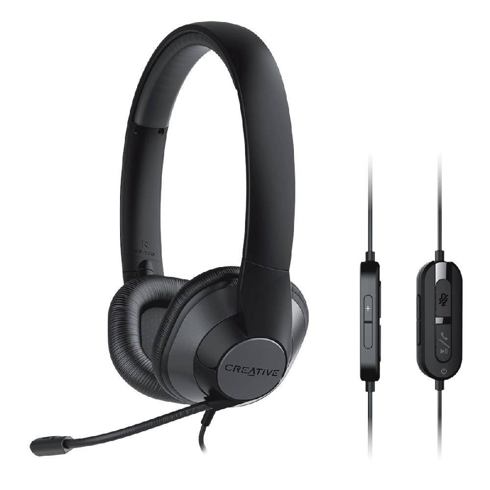 Creative HS-720 V2 Cuffie USB con microfono a condensatore con cancellazione del rumore e telecomando a cavo con pulsante di disattivazione del microfono per le videochiamate Promozione