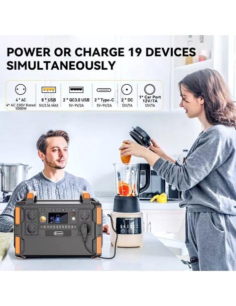 Generatore solare portatile Flashfish F132 1041.6Wh/1000W batteria LiFePo4 uscita 230V AC 19 uscite versione UE Nuova