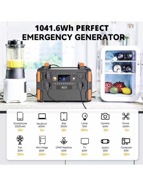 Generatore solare portatile Flashfish F132 1041.6Wh/1000W batteria LiFePo4 uscita 230V AC 19 uscite versione UE Nuova