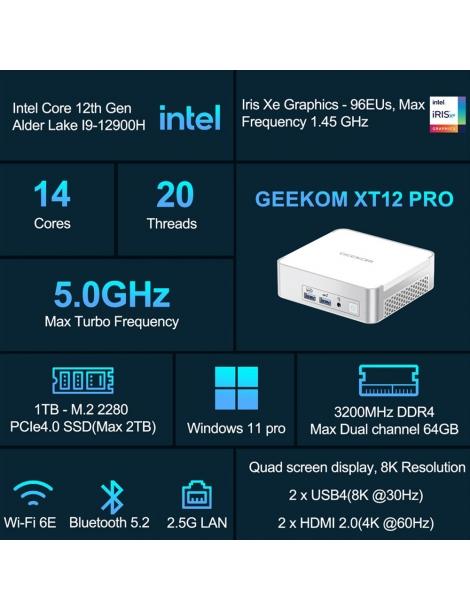 GEEKOM XT12 Pro Mini PC Intel Core i9-12900H 14 core fino a 5 0GHz 32GB RAM 1TB SSD Sottocosto