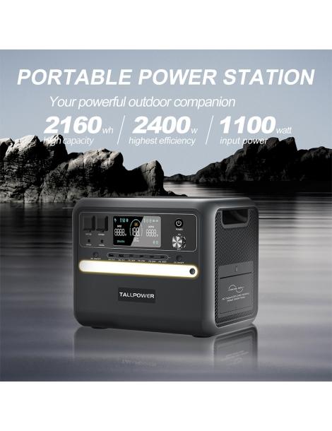 TALLPOWER V2400 Stazione di alimentazione portatile generatore solare LiFePo4 da 2160Wh uscita CA da 2400W UPS - Nero Qualità