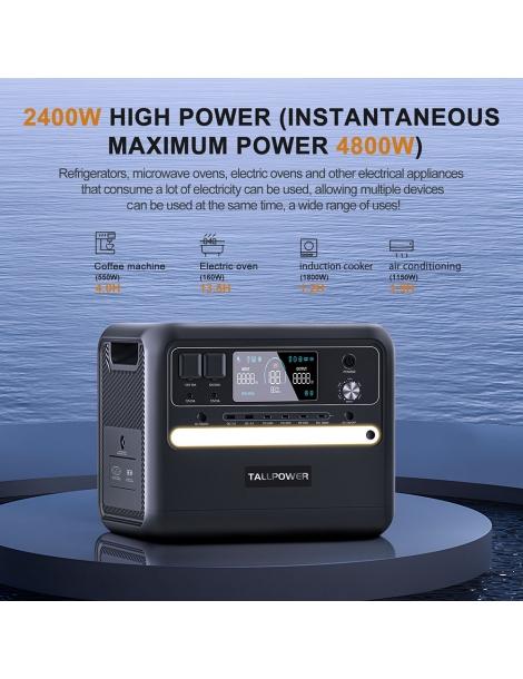 TALLPOWER V2400 Stazione di alimentazione portatile generatore solare LiFePo4 da 2160Wh uscita CA da 2400W UPS - Nero Qualità