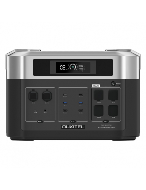 OUKITEL BP2000 Centrale elettrica portatile batteria LiFePO4 da 2048Wh/640000mAh uscita AC da 2200W UPS da 2000W