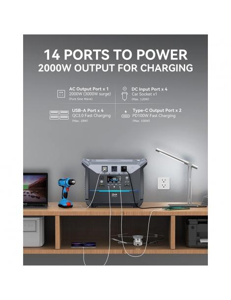 DaranEner NEO2000 Stazione di energia portatile generatore solare con batteria LiFePO4 da 2073 6Wh uscita AC da 2000W Consegna Veloce