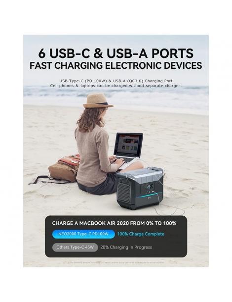 DaranEner NEO2000 Stazione di energia portatile generatore solare con batteria LiFePO4 da 2073 6Wh uscita AC da 2000W Consegna Veloce