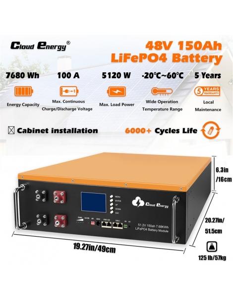 Cloudenergy 48V 150Ah Cabinet Type Litio LiFePO4 Deep Cycle Battery Pack 7680Wh di energia 6000 cicli di vita Shopping Online