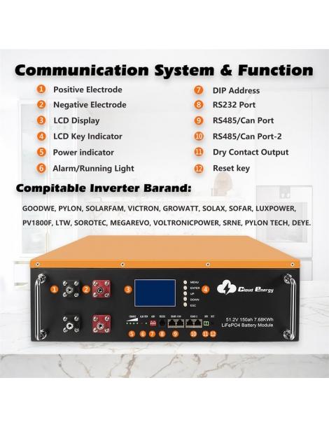 Cloudenergy 48V 150Ah Cabinet Type Litio LiFePO4 Deep Cycle Battery Pack 7680Wh di energia 6000 cicli di vita Shopping Online