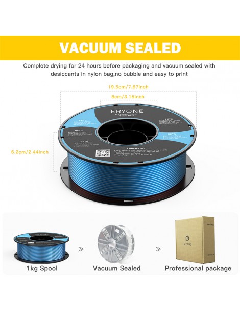 ERYONE PETG Filamento per stampante 3D 1 75mm Tolleranza 0 03mm 1KG(2.2LBS)/Spool - Blu trasparente Promozione Limitata
