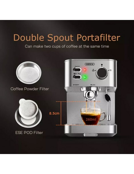 HiBREW H10 1050W macchina da caffè semi-automatica a 20 bar macchina per caffè espresso a cialde e macinato ESE capacità 1 5L Moda