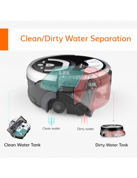 ILIFE W400 1000Pa Robot lavapavimenti 900ml Serbatoio d'acqua Pianificazione giroscopica 4 modalità di pulizia Convenienza