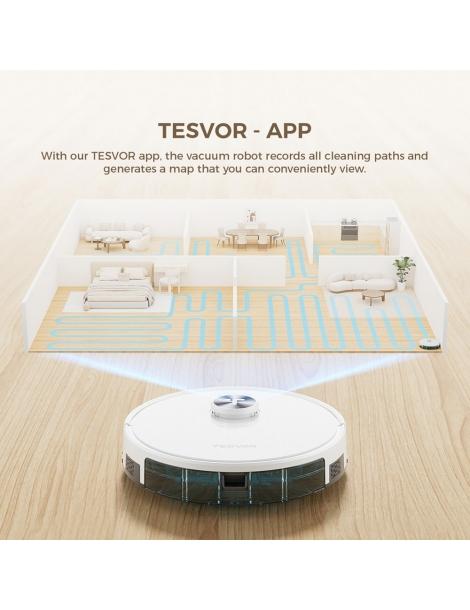 Tesvor S7 Pro AES Robot Aspirapolvere con Stazione di Svuotamento Automatico Funzione Mopping Aspirazione 6000Pa - Bianco Moda