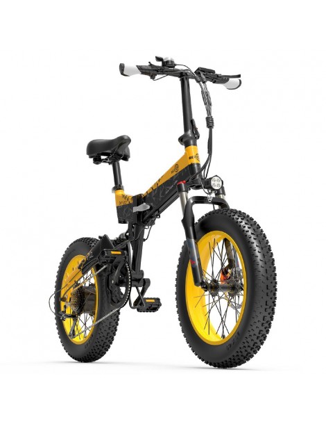 BEZIOR XF200 Bici elettrica pieghevole da 20 pollici con pneumatici grassi Motore da 1000 W Batteria da 48 V 15 Ah - Nero Giallo Negozi Online