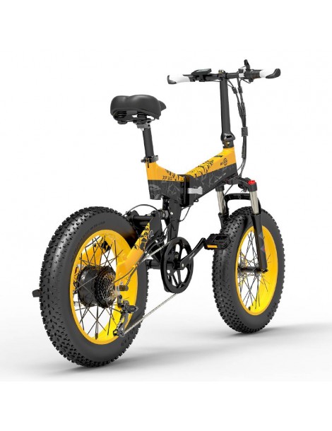 BEZIOR XF200 Bici elettrica pieghevole da 20 pollici con pneumatici grassi Motore da 1000 W Batteria da 48 V 15 Ah - Nero Giallo Negozi Online