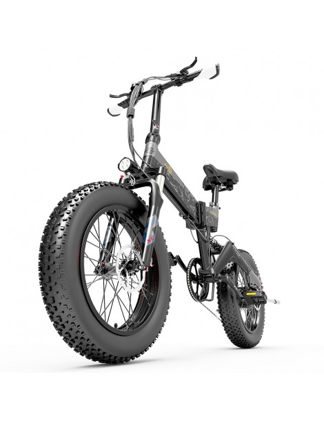 BEZIOR XF200 Bici elettrica pieghevole da 20 pollici con pneumatici grassi Motore da 1000 W Batteria da 48 V 15 Ah - Nero Grigio Consegna Veloce
