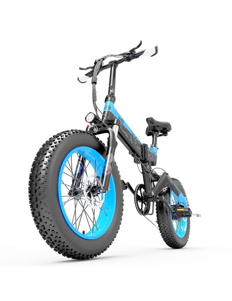 BEZIOR XF200 Bici elettrica pieghevole da 20 pollici con pneumatici grassi Motore da 1000 W Batteria da 48 V 15 Ah - Nero Blu Promozione Limitata