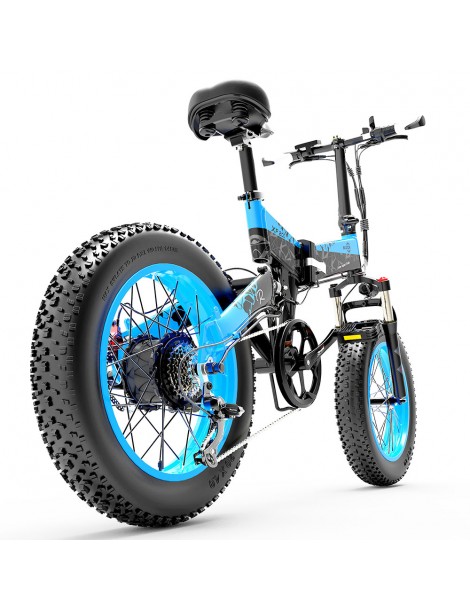 BEZIOR XF200 Bici elettrica pieghevole da 20 pollici con pneumatici grassi Motore da 1000 W Batteria da 48 V 15 Ah - Nero Blu Promozione Limitata