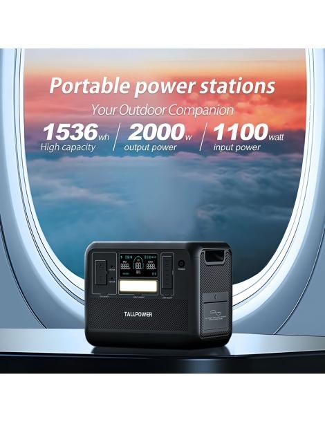 TALLPOWER V2000 Stazione di alimentazione portatile generatore solare LiFePo4 da 1536Wh uscita CA da 2000W - Nero Vendite Flash