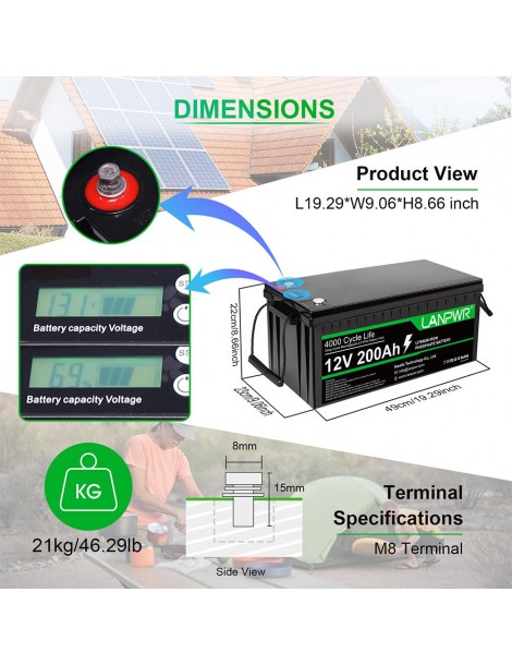 LANPWR 12V 200Ah LiFePO4 Batteria di backup 2560Wh di energia 4000 cicli profondi Acquista Ora