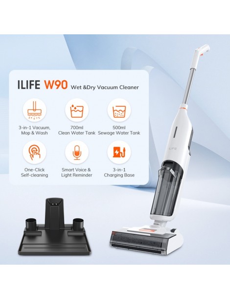 ILIFE W90 Aspirapolvere a secco senza filo 3 in 1 aspirapolvere e lavaggio autopulente serbatoio dell'acqua da 700 ml Fino al 50% di sconto