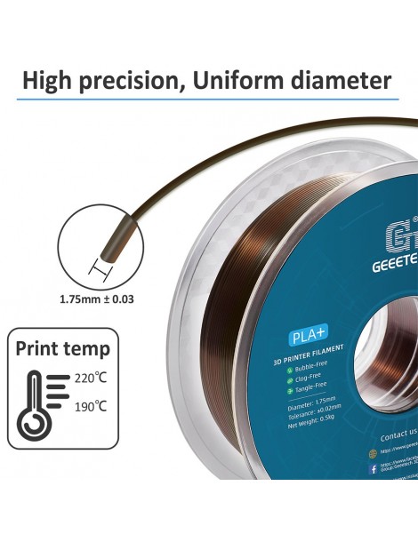 Geeetech Filamento Silk PLA per stampante 3D precisione dimensionale 1 75 mm /- 0 03 mm Bobina da 1 kg - Arcobaleno di bronzo Convenienza