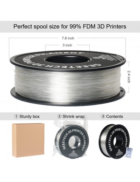 Filamento PLA Geeetech per stampante 3D precisione dimensionale 1 75 mm /- 0 03 mm Bobina da 1 kg (2 2 libbre) - Trasparente Online