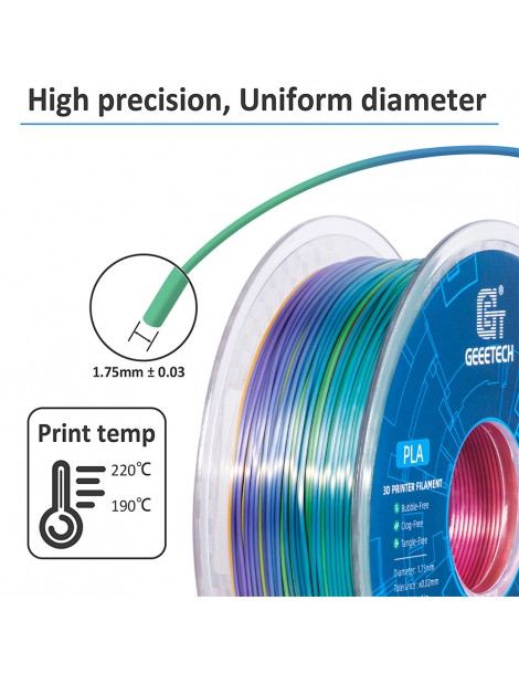 Geeetech Filamento PLA di seta per stampante 3D precisione dimensionale di 1 75 mm /- 0 03 mm Bobina da 1 kg - Arcobaleno In Vendita
