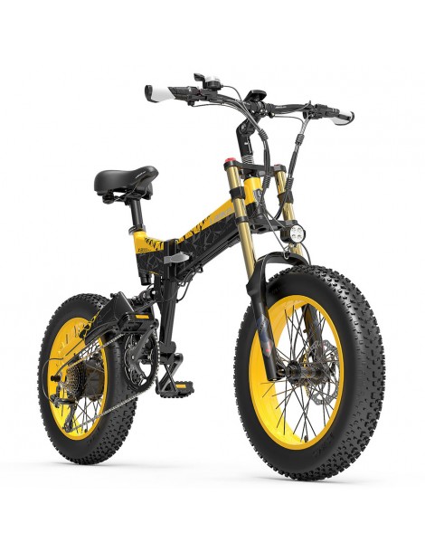 LANKELEISI X3000 Plus Bicicletta elettrica pieghevole Big Fork 48V 1000W Motore 17.5Ah Batteria - Nero e giallo Offerte giornaliere