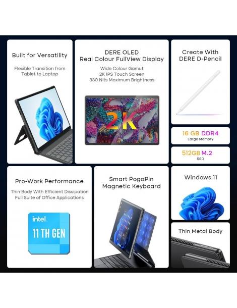 DERE T30 PRO 2-in-1 Laptop 13 pollici 2K IPS Touch Screen Tablet PC/Tastiera magica Penna stilo 16GB DDR4 512GB SSD - Verde Fino al 60% di sconto