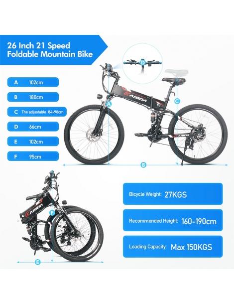 Kaisda K1 Ciclomotore elettrico pieghevole pneumatico da 26 pollici motore da 500W batteria agli ioni di litio da 10Ah - Nero Offerta speciale della fabbrica