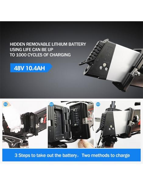 Kaisda K1 Ciclomotore elettrico pieghevole pneumatico da 26 pollici motore da 500W batteria agli ioni di litio da 10Ah - Nero Offerta speciale della fabbrica