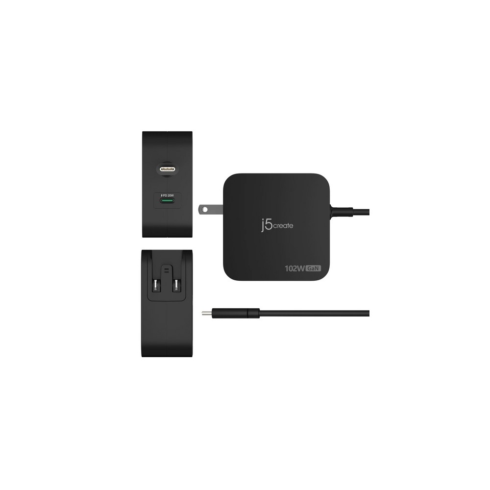 j5create 102W GaN PD USB-C 2-Port Charger with Changeable AC Plugs Soddisfazione Garantita