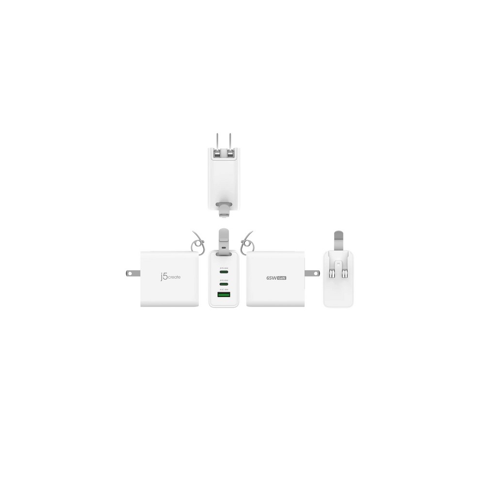 j5create 65W GaN USB-C 3-Port Traveler Charger with changeable AC plugs and USB-C cable Qualità Garantita